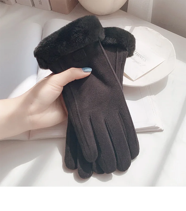 Warm Gloves Female Winter Plus Fleece Thickened Suede Autumn And Winter Cold Touch Screen New Cycling Ski Riding Gloves R2219
