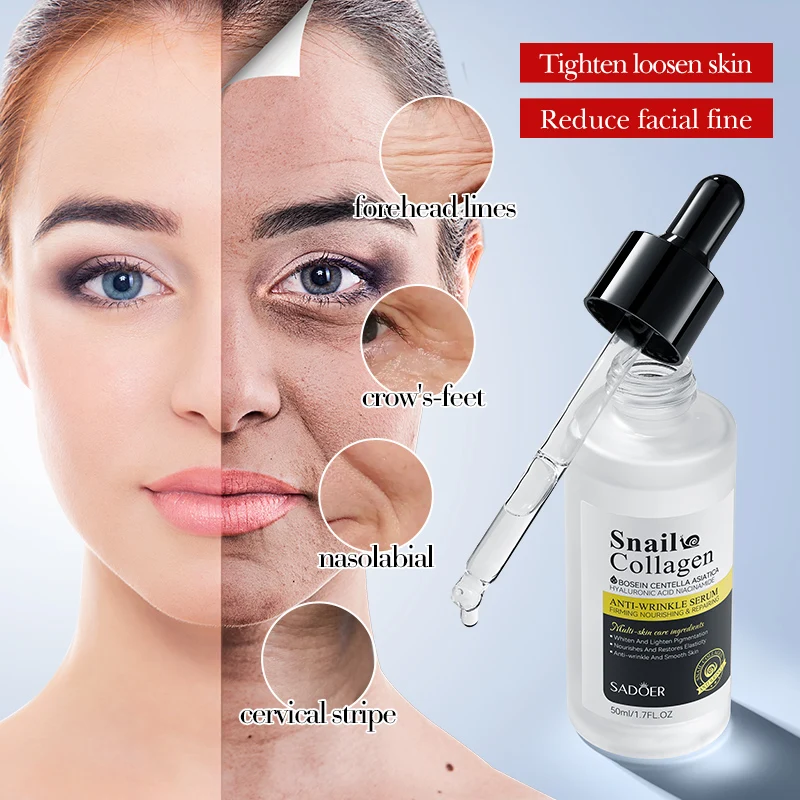 SADOER Wholesale Snail Collagen Anti-wrinkle Moisturizing Essence Firming Face Snail Facial Serum Beauty Personal Care Products
