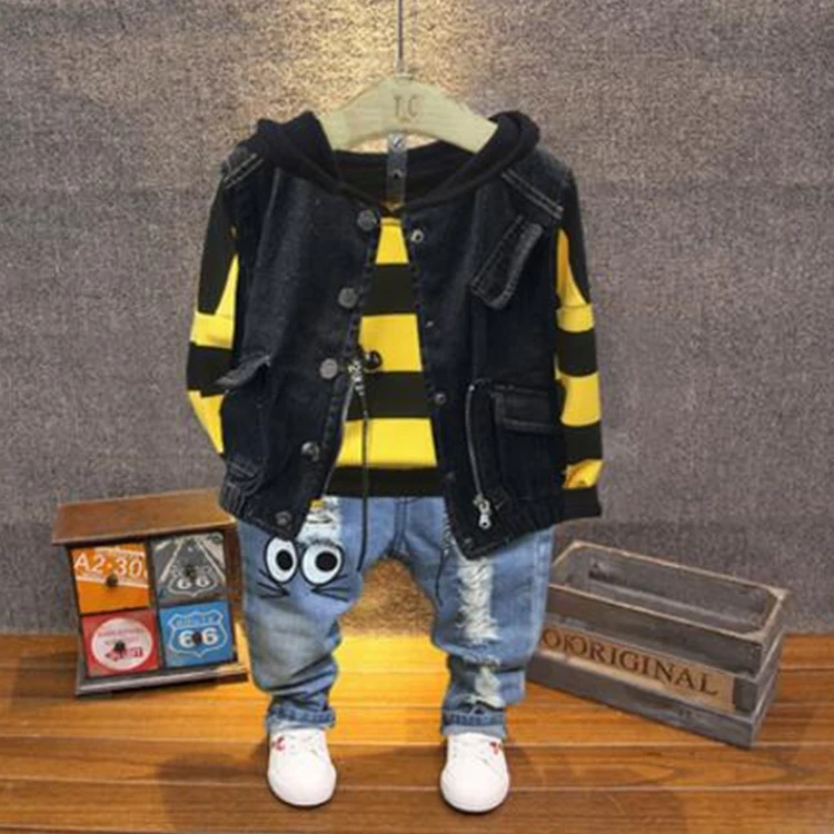 Boys Fashionable Denim Vest Personality Three-piece Suit Children Spring and Autumn Suit