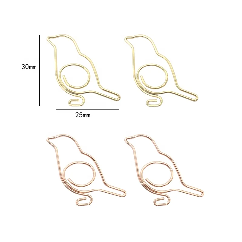 Customized packing Amazon hot sell Rose gold and gold series animal bird metal paper clips
