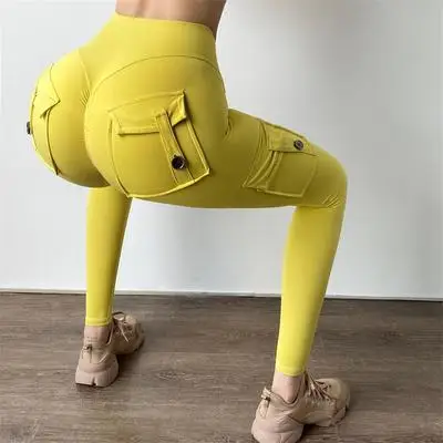 Cargo Pants Military Style Legging Pocket Patchwork High Waist Cross Fitness Running Leggings Female Workout Pants