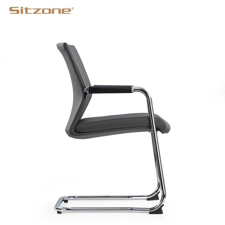 Modern grey leather stackable meeting room office visitors chair waiting