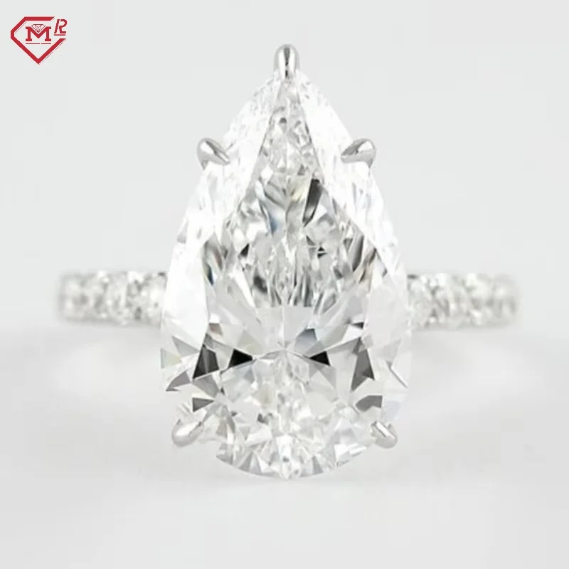 3CT грушевая огранка бриллиантовое обручальное кольцо пасьянс скрытое Halo Pave 14K белое золото лабораторное с бриллиантами