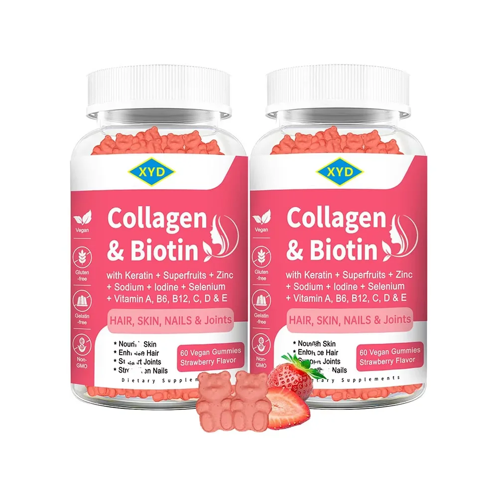 OEM Private Vegan Collagen Gummies with Biotin & Keratin for Hair Skin Nails Biotin Collagen Gummy
