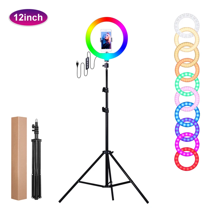15 colors 12 Inch RGB Selfie Ring Light Usb ring light with 1.6m tripod selfie for camera selfie led camera photo light videos