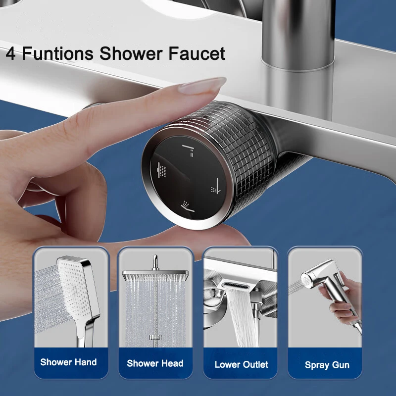 Modern Design Brass Multifunction Rainfall  Shower System Dual Shower Head Hot And Cold Mixer Shower Faucet Set