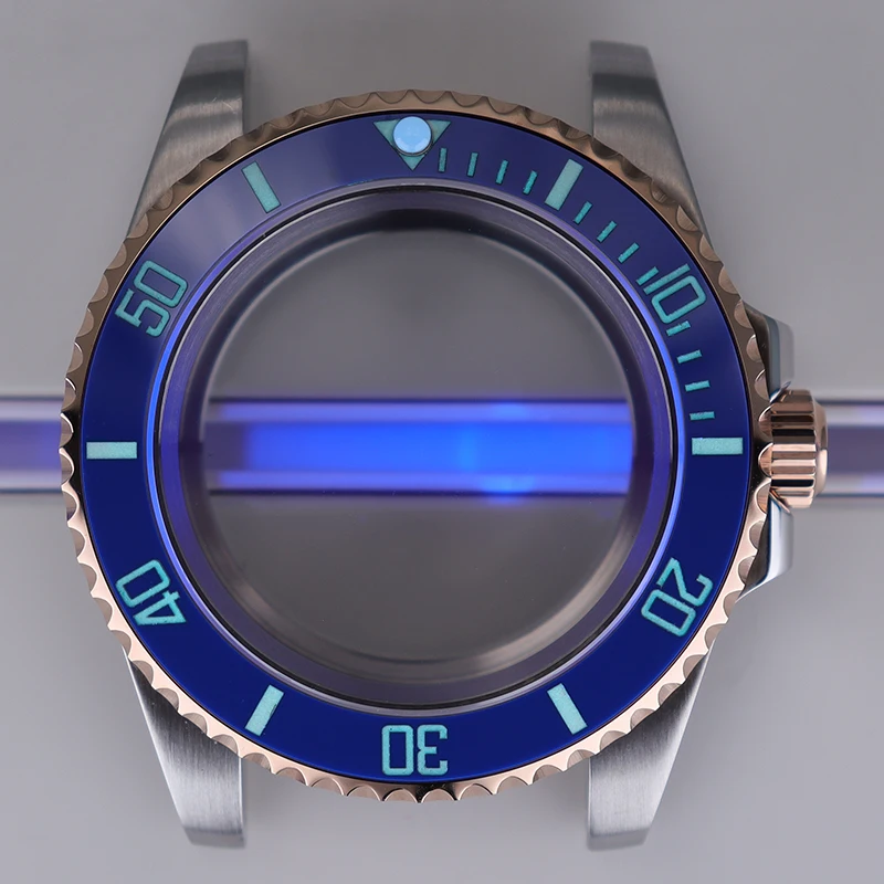40mm modified watch case kit luminous blue Ceramic bezel insert For Seiko Nh35 NH36/38 Eta 2824 Miyota 8215 Movement 28.5mm dial