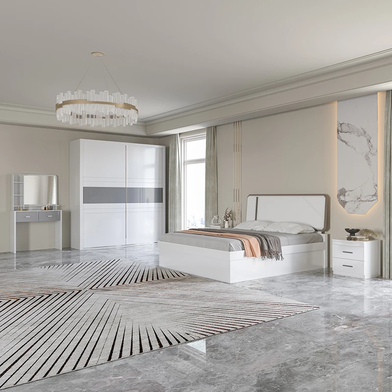 hot sale queen size bedroom set sliding door wardrobe storage bed wooden bedroom set