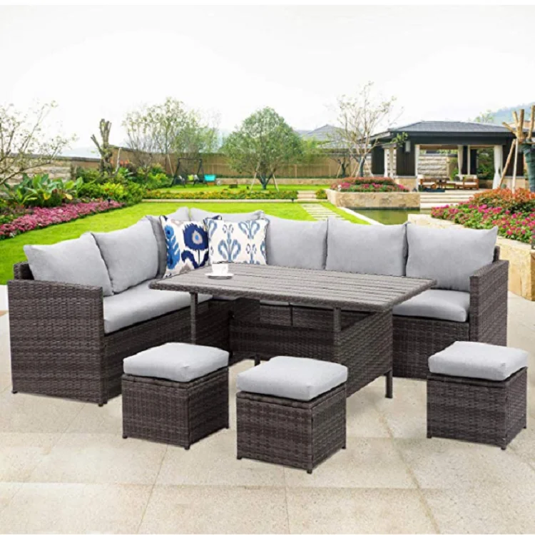 8 Piece Outdoor Patio Furniture Sets PE Rattan Conversation Sofa Set