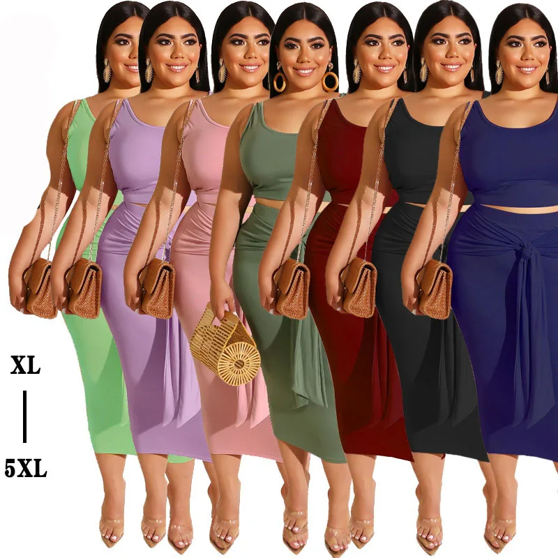 XINYU women clothing plus size shirt for women tracksuit 2pieces sets crop top hot sales plus size women dresses 4xl 5xl 6xl 7xl