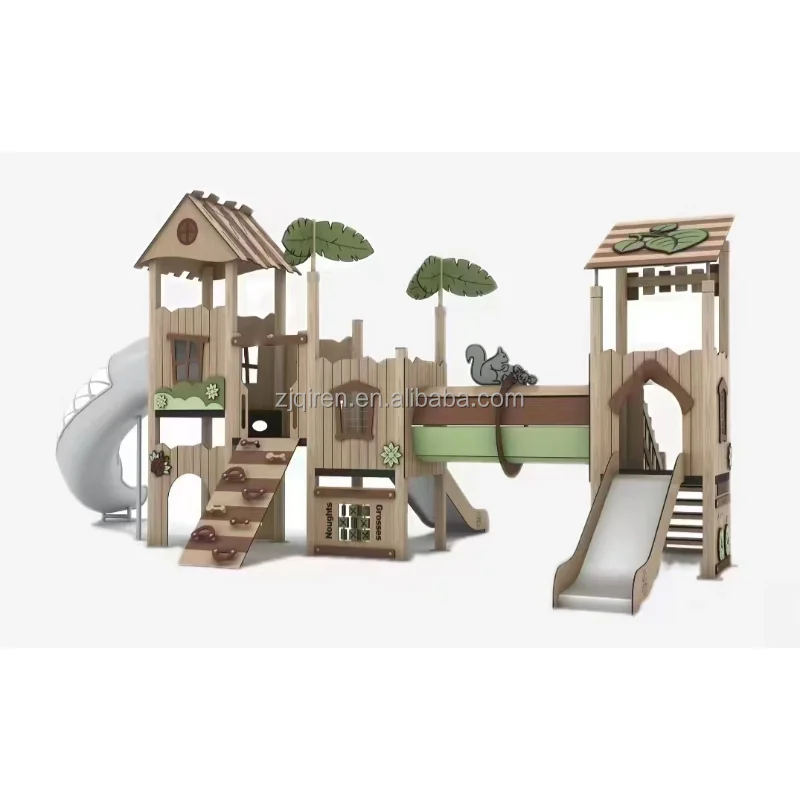 Wooden playground outdoor rides game play house slide amusement equipment for kids