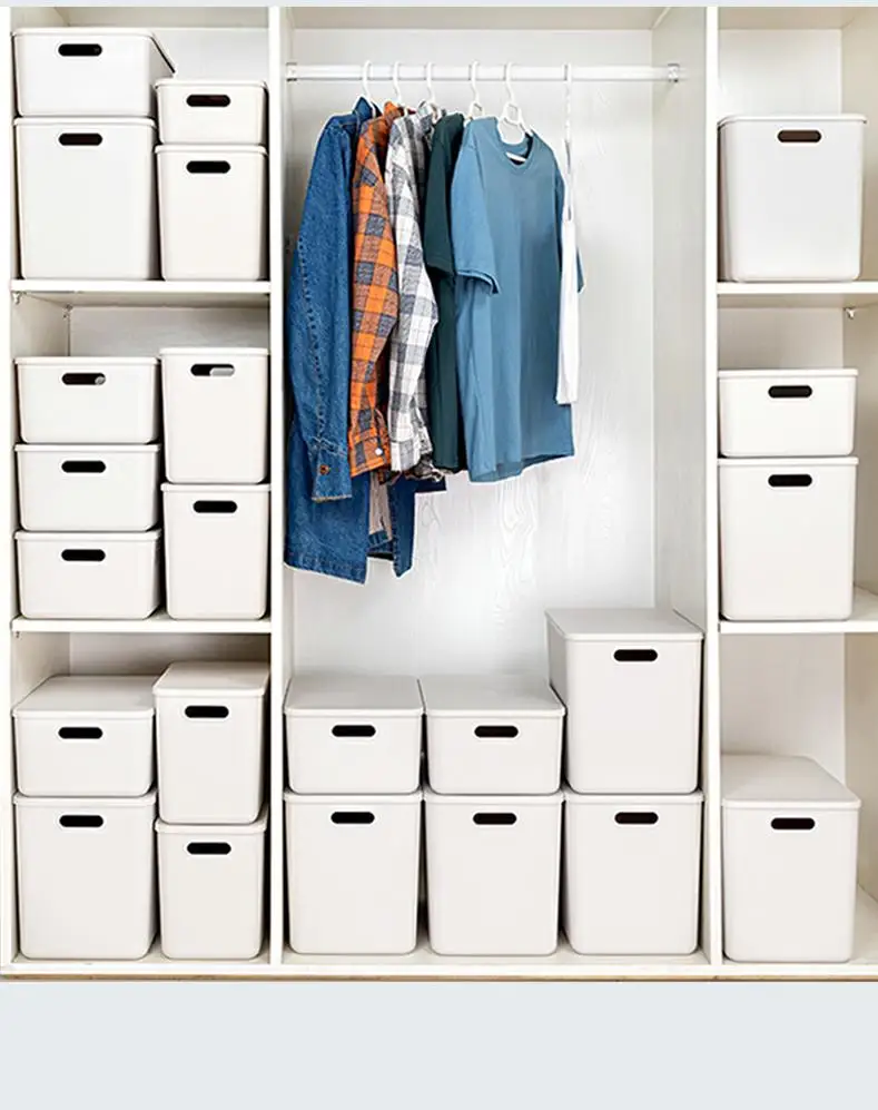 Multi-functional Home White Plastic Stackable Clothes Box Organizer Storage Basket with Lids&handle Multifunction Pp,plastic