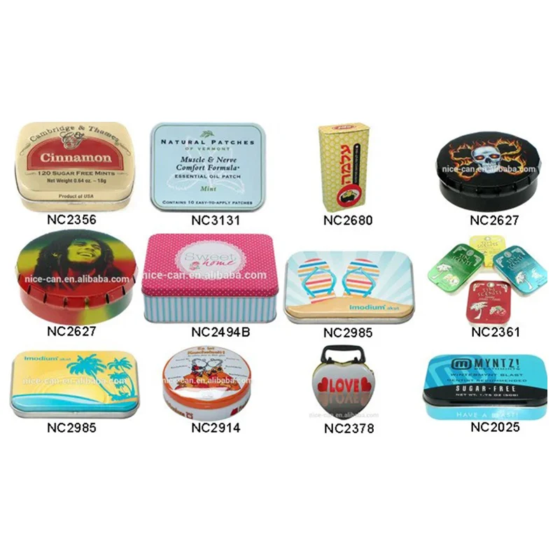 Factory Directly Chewing Gum Tin Metal Hinged Mini Small Mint Candy Tin Box Metal Packaging Rectangle Custom Breath Mint Tin