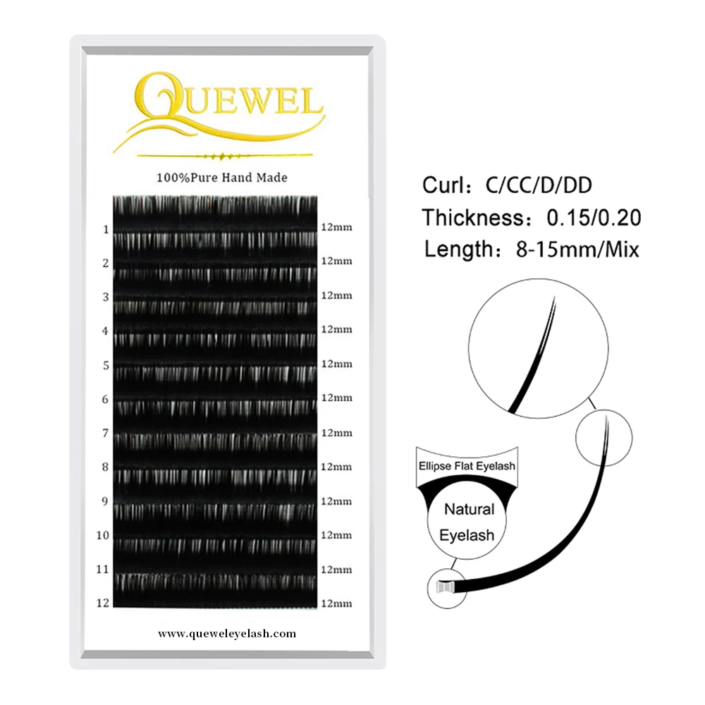 Quewel Individual Eyelash Extension Korean PBT Handmade Lash Extension With Custom Eyelash Box