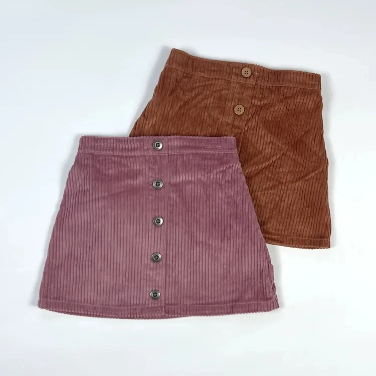 Wholesale Summer Baby Kids Newborn Solid Corduroy Cotton Clothing Button Mini Dress Girls Skirts