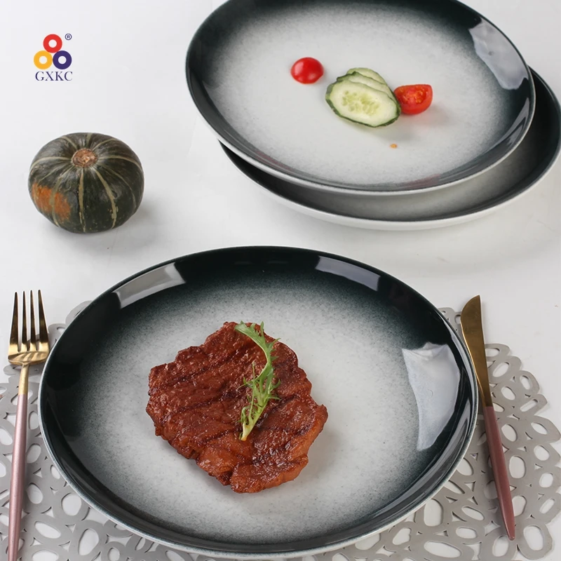 Ceramic Plates Sets Dinnerware Manufacture Sanhuan Unique Color Large Porcelain Novelty Round Plate Dish Set