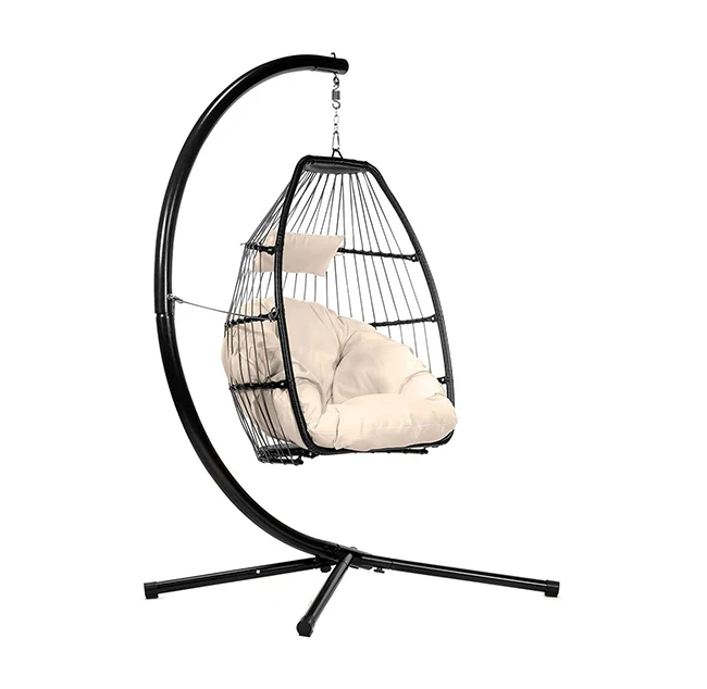 Outdoor furniture garden PE rattan metal stand rattan patio removable hanging egg swing chair