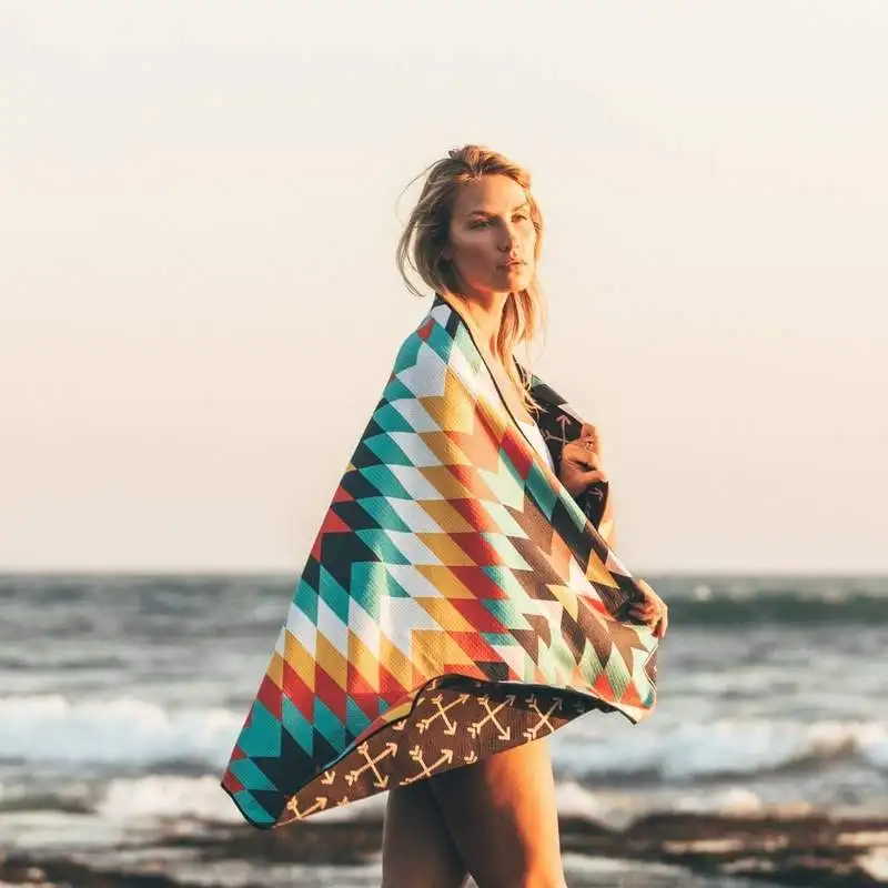 rPET waffle eco lightweight sand free bohemian summer beach towel with bag jacquard custom microfiber beach towel wholesale