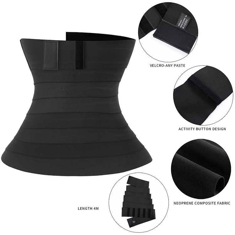 Free Size Custom Logo Bandage Tummy Belly Wrap Waist Trainer Belt Slimming Bands Adjustable Waist Wrap with Loop