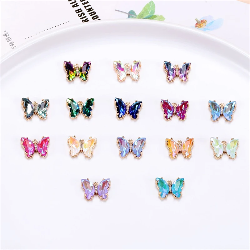Shuaizhi Charms Copper Gold Plated Glass Crystal Butterfly Pendant Accessories DIY Bracelet Necklace Hairpin