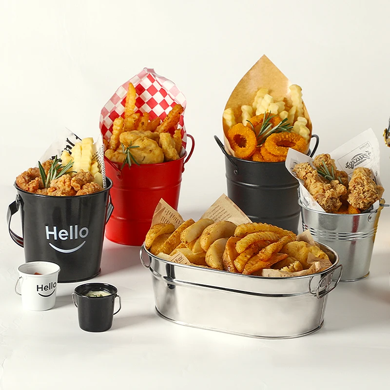 French fries bucket in Western Restaurant wall stainless steel drinking luxury mini wine ice bucket tubs for beer