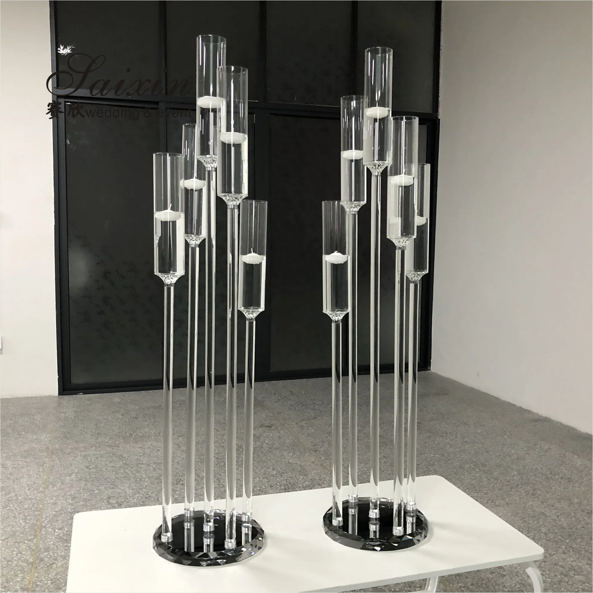 Элегантный свадебный центральный элемент высокий 5 рук длинный стержень плавающий подсвечник