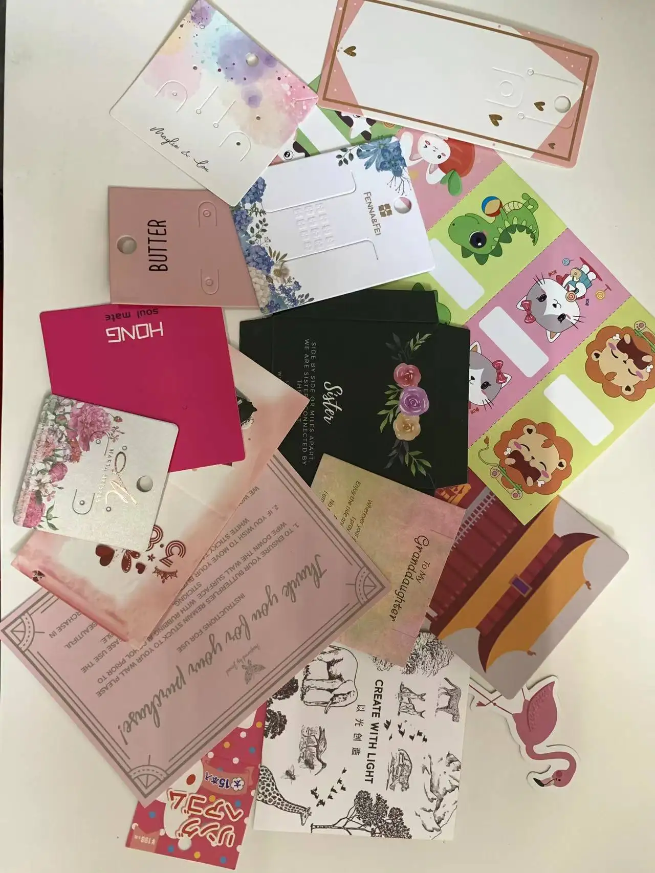 Custom printed jewelry holder packaging display thank you message paper cards with logo for earrings necklaces