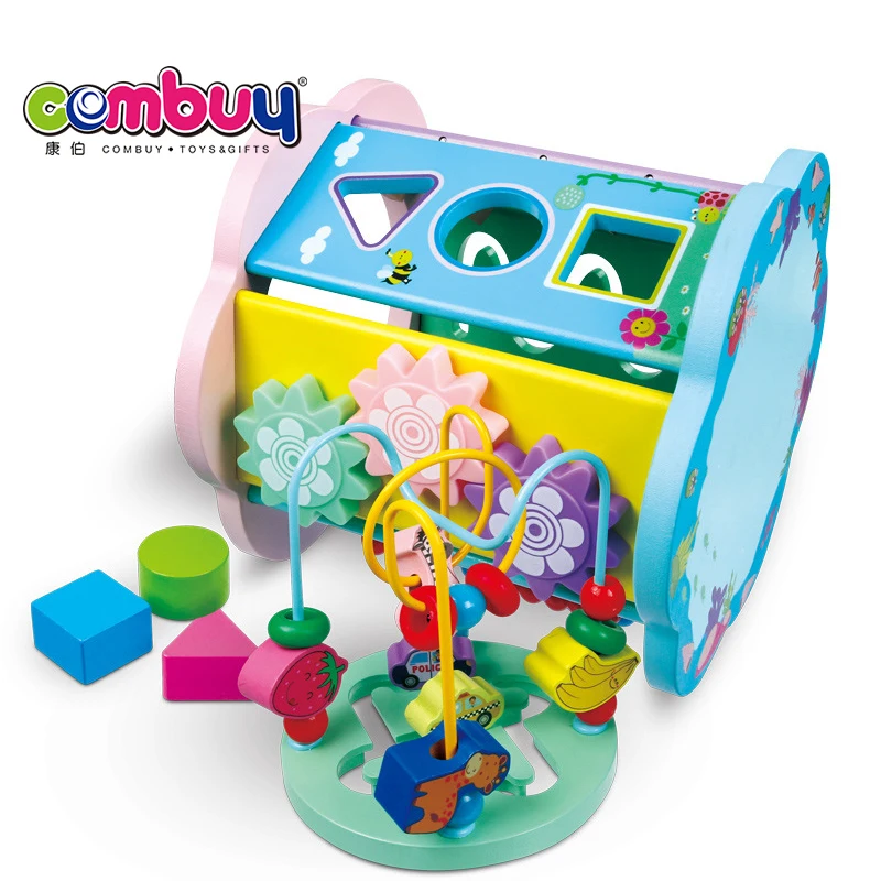 Multifunctional treasure box garden bead maze activity game baby wooden cube toy
