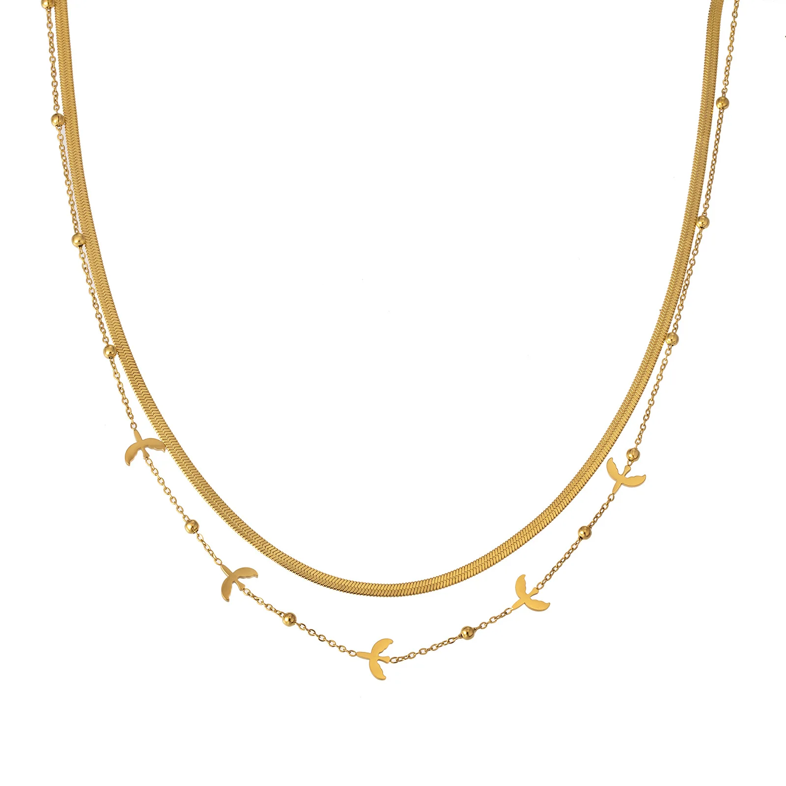 Лидер продаж, двухслойная цепочка из титановой стали, 18 карат золота, в виде змеи, ключицы, цепочка с подвеской «Ласточка», «Чайка», ожерелье с кулоном в виде птицы