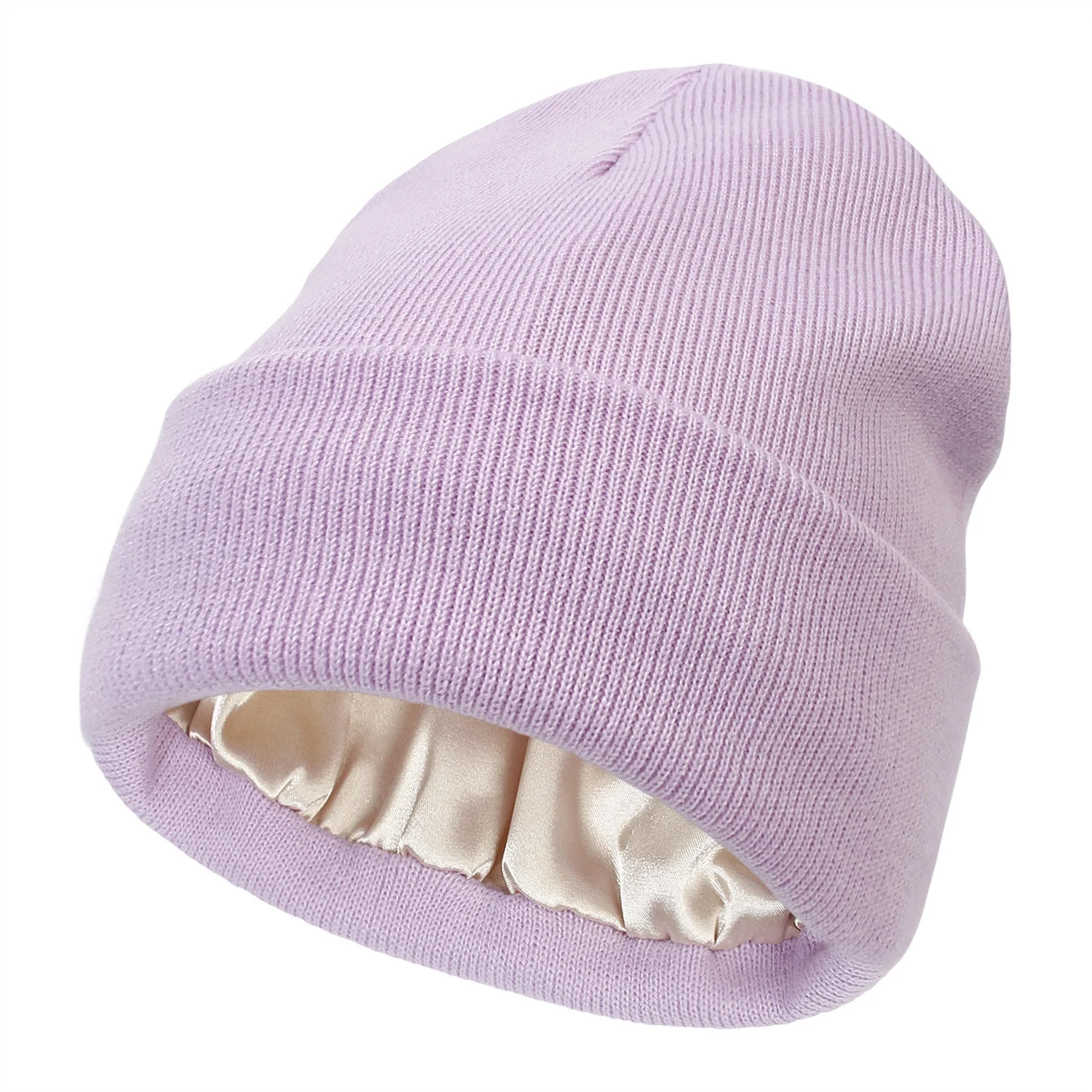 Wholesale popular hot sale high quality acrylic blank colorful soft knit winter hats with lining colorful satin inside beanies