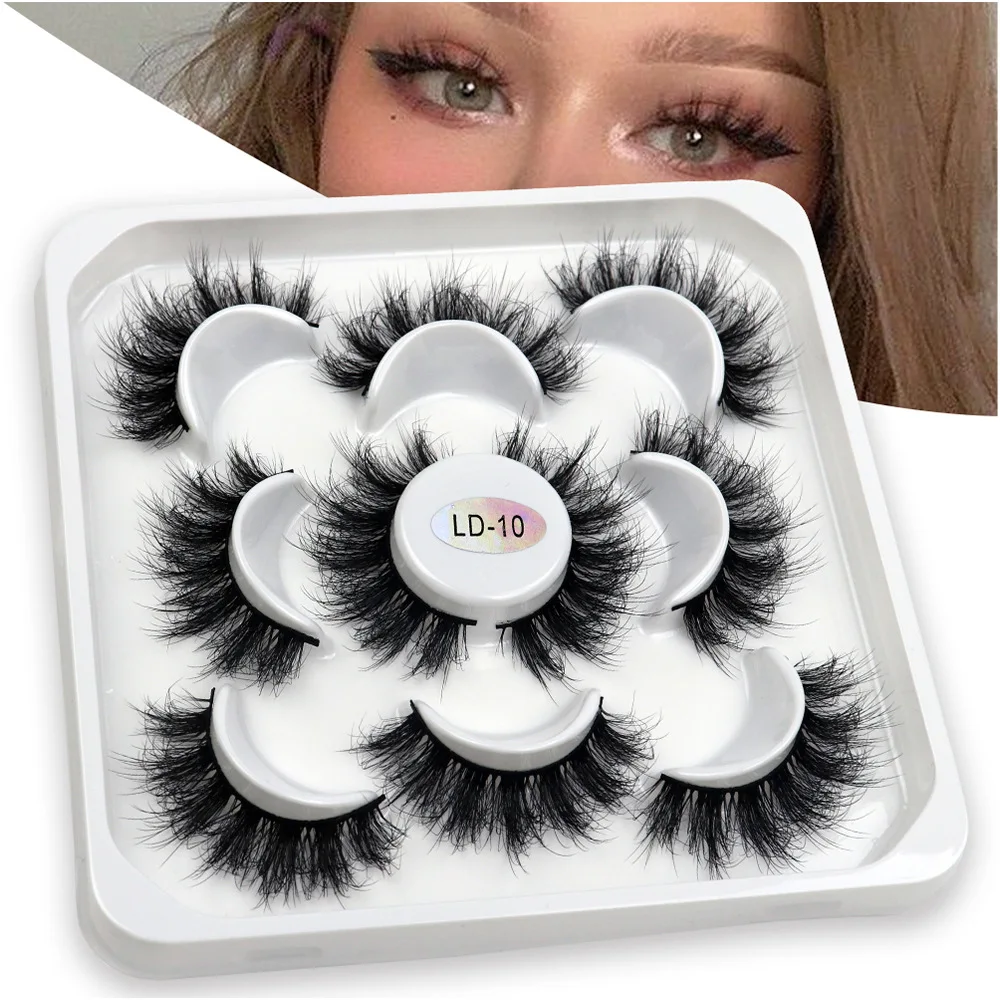 Wholesale  5 Pairs Set eyelashes full strip natural 3d mink False eyelash Private label lashes fluffy faux mink lashes