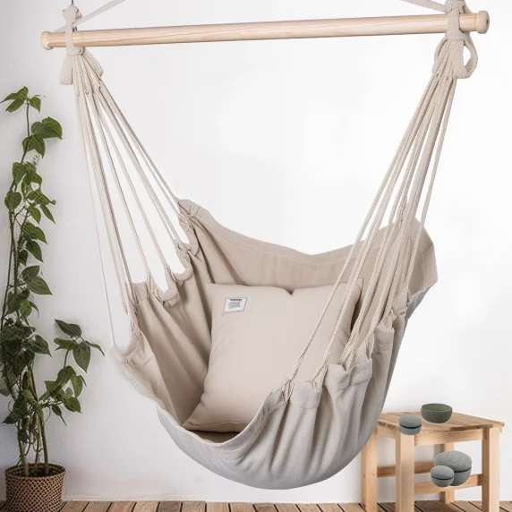 Hanging Rope Swing Outdoor Indoor Hanging Chair Macrame Swing Rope Round Hammock Chair
