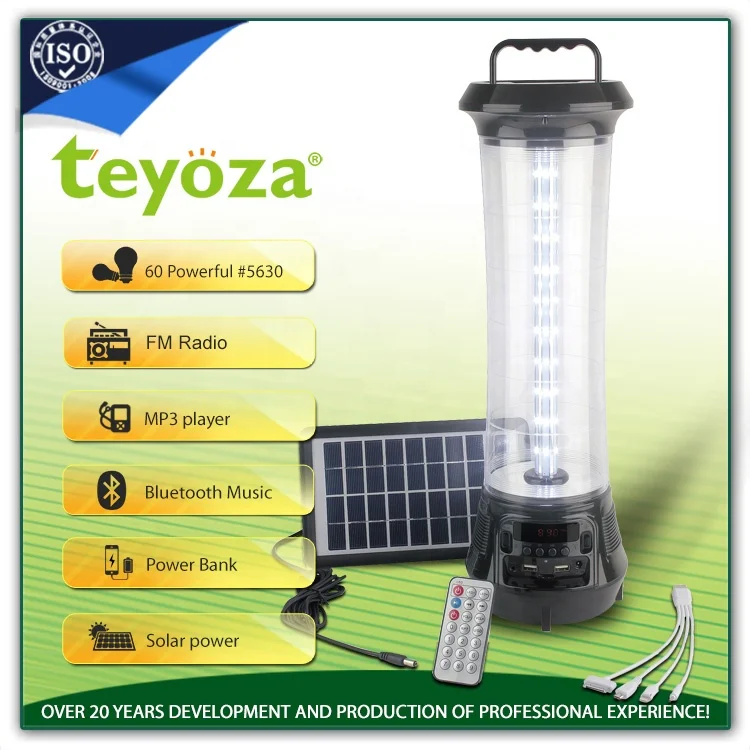 teyoza rechargeable emergency solar stand light camping lantern with media and radio
