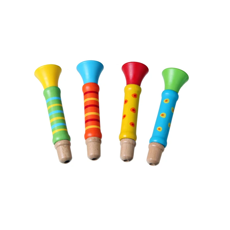 
2021 Wooden cheap trumpet toy children cartoon trumpet whistle baby teaching 