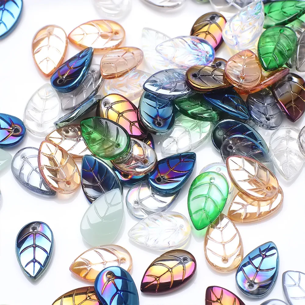 50pcs/Bag crystal 10x17mm leaf shape multi colors craft diy beads for jewelry making pendant fancy shape glass beads Accessories