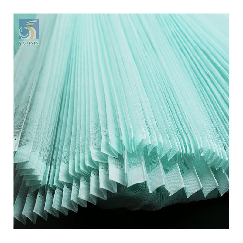 Wholesale 100 Polyester Knitted Wedding Fabric Solid 36A Hard Mesh Folding 2cm Pleated Tulle Fabric