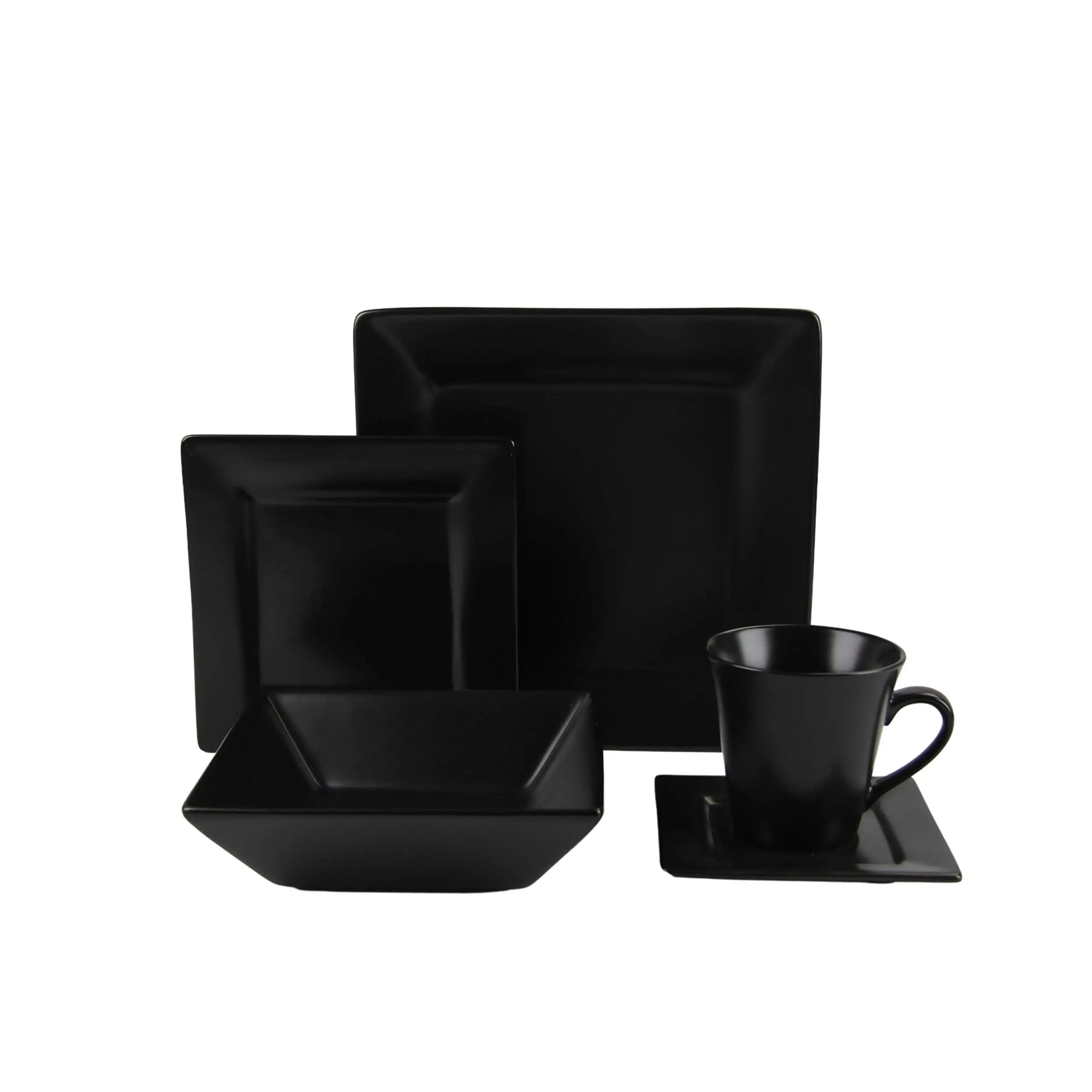 Ceramic Square Dinner Sets Durable Porcelain Dinnerware Set, 38 Piece, Black Dinnerware Set