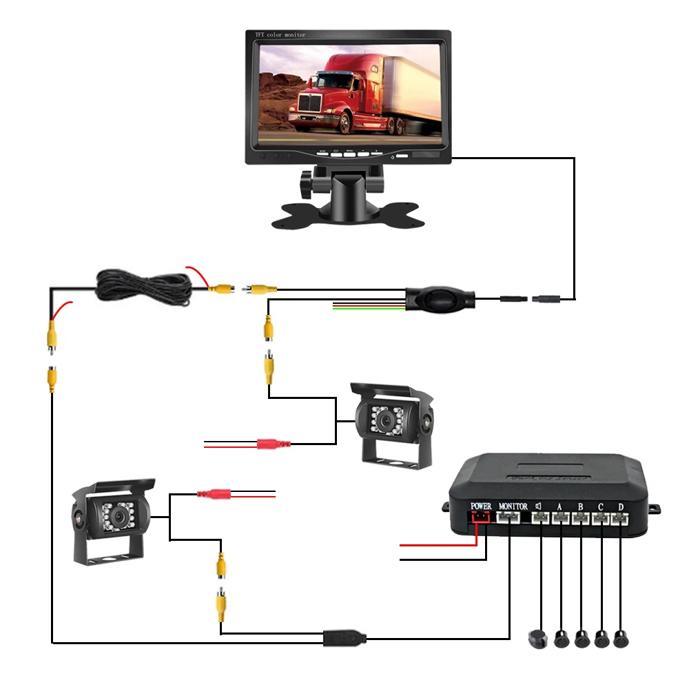 RV Caravan  Rear Side View Parking  Sensor System 7 Inch Monitor IP68 Waterproof Truck Security  Camera
