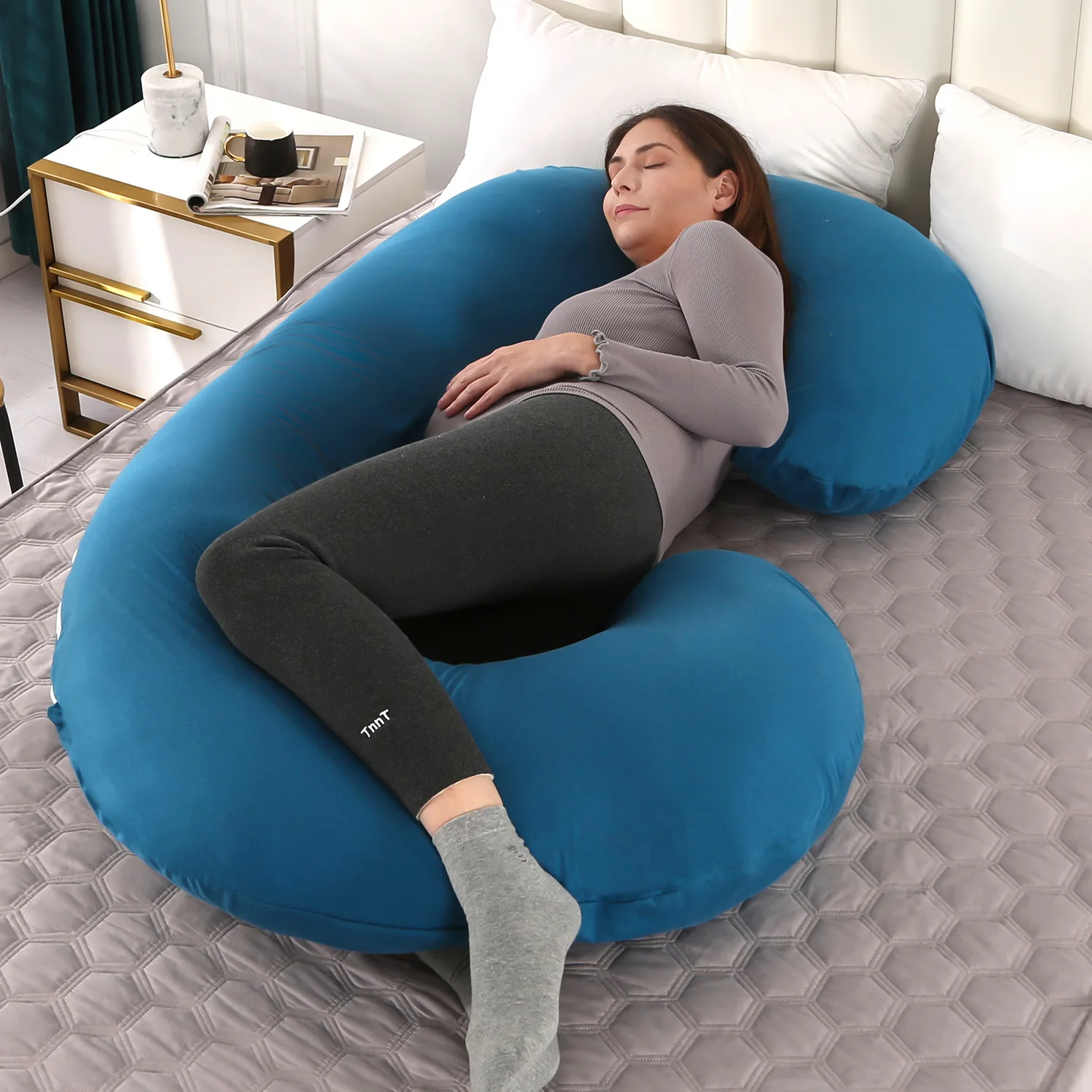 Soft Velvet Cover Pregnancy Maternity Pillows C Shape Full Body Support For Back Belly For Pregnant Women