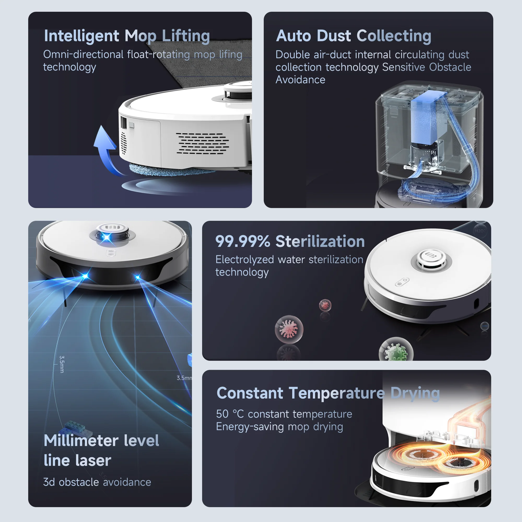 Laresar Robot Vacuum and Mop with Auto Dirt Disposal Max 3500pa Suction,App Control,Editable Map Lidar Navigation Wholesale