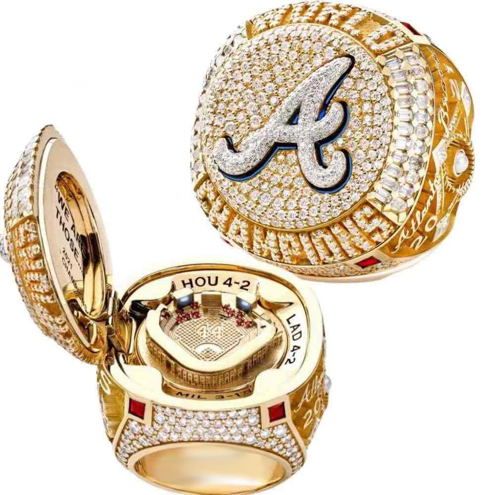 Custom Name And Number 2021MLB Atlanta Braves 9 Players New Official Design Baseball Ring Openable