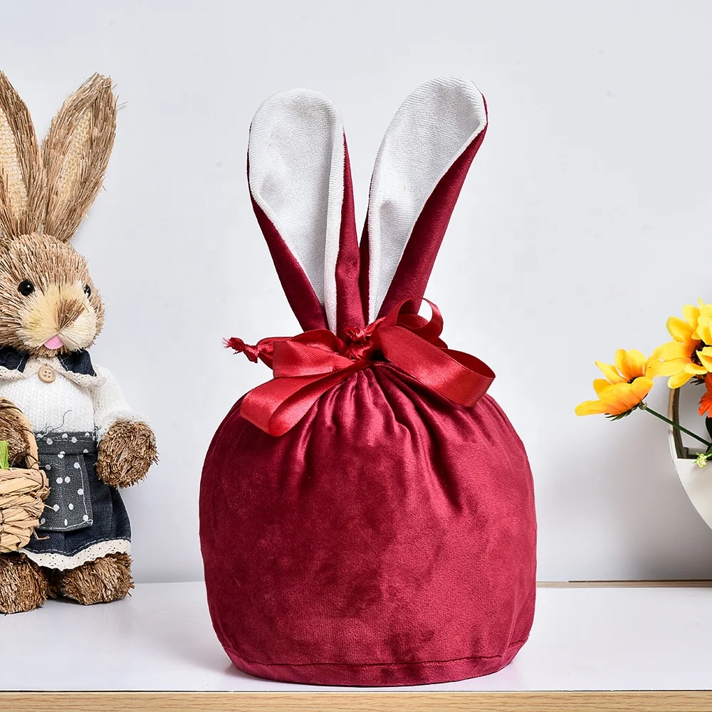 9 Colors Velvet Easter Bunny Bag Hot Selling Monogram Easter Gift Bag Blank Sublimation Bag for Kids Easter