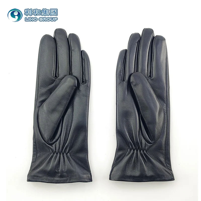 High Quality Touch Screen Warm Winter Driving Sheepskin Leather Work Gloves for Women Plain Style Color Feature
