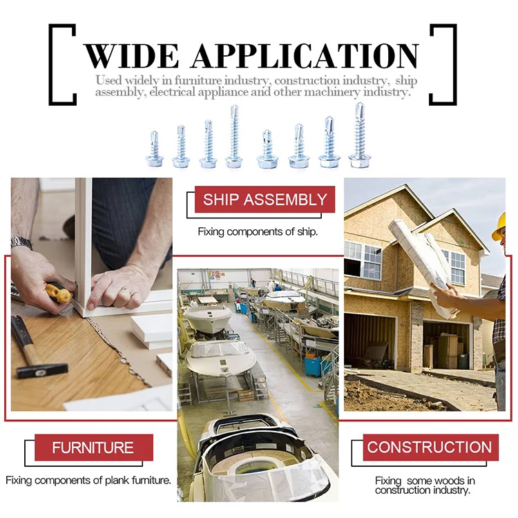 China Manufacture 200 Pieces Zinc Plated Hex Washer Head Self Drilling Sheet Metal Screws Assortment Kit