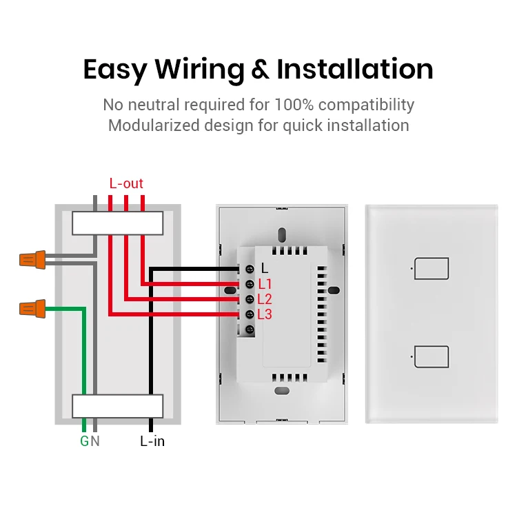 BroadLink Smart Light Switch TC3 US 1 2 3 Gang Switch No Neutral Line Wire Smart WiFi Touch Switch