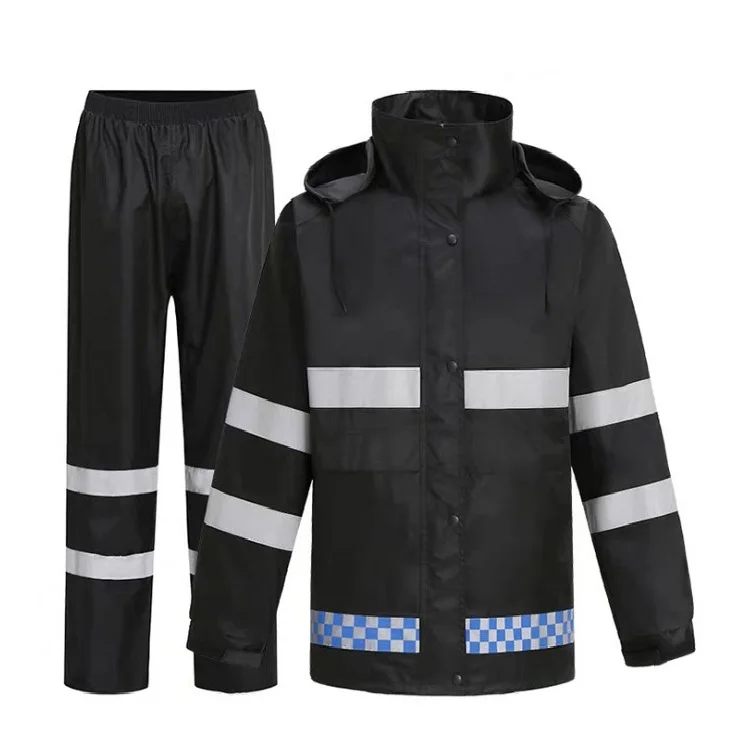 Durable high visibility oxford windproof waterproof construction traffic safety rainwear rain coat reflective suit raincoat