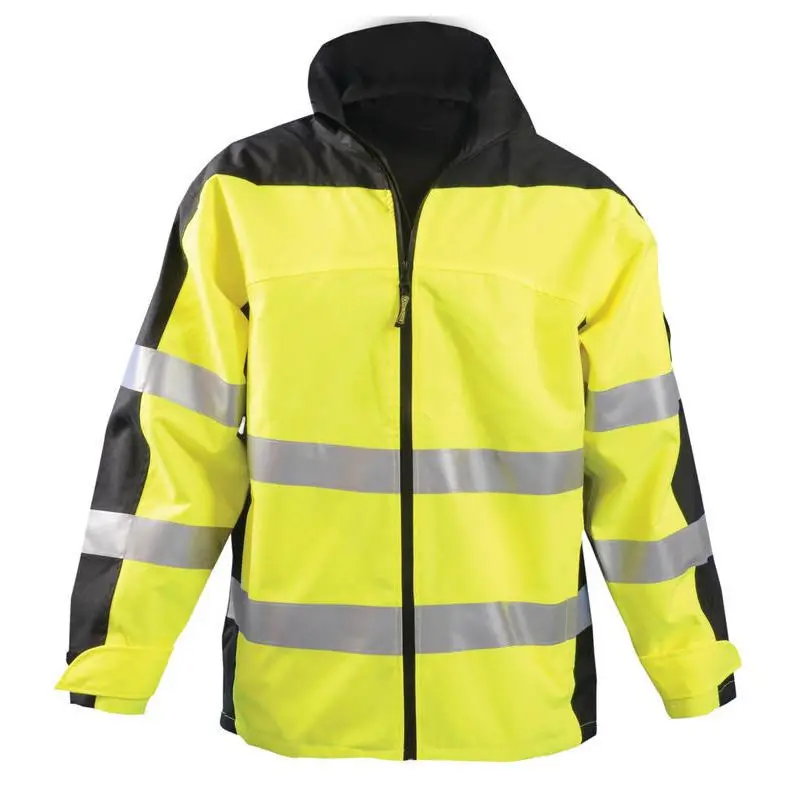 Custom Cold Protection Work Safety Reflective Overcoat Zip Oxford 300D Waterproof Cotton High Visibility Heavy Winter Jacket