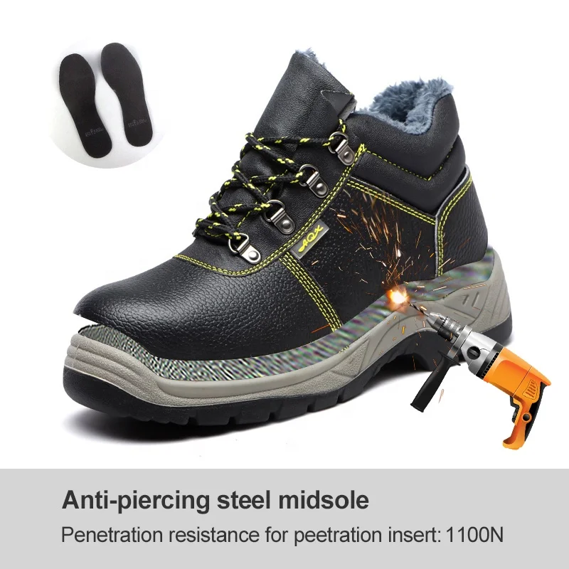 Winter plus velvet cold high PU PU injection safety protective shoes wear resistance acid and alkali