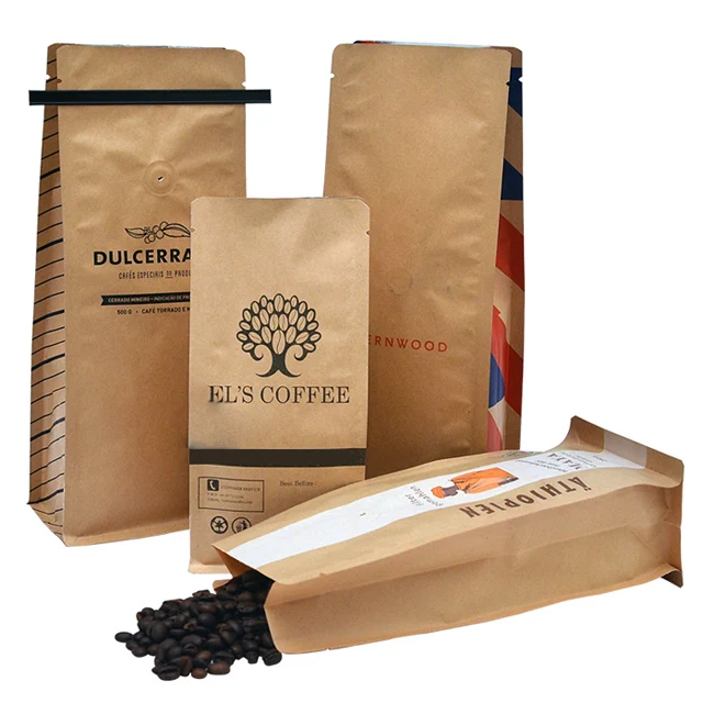 Eco friendly custom candy dry fruit sugar tea coffee beans container kraft paper pouch coffee packaging bags 1kg