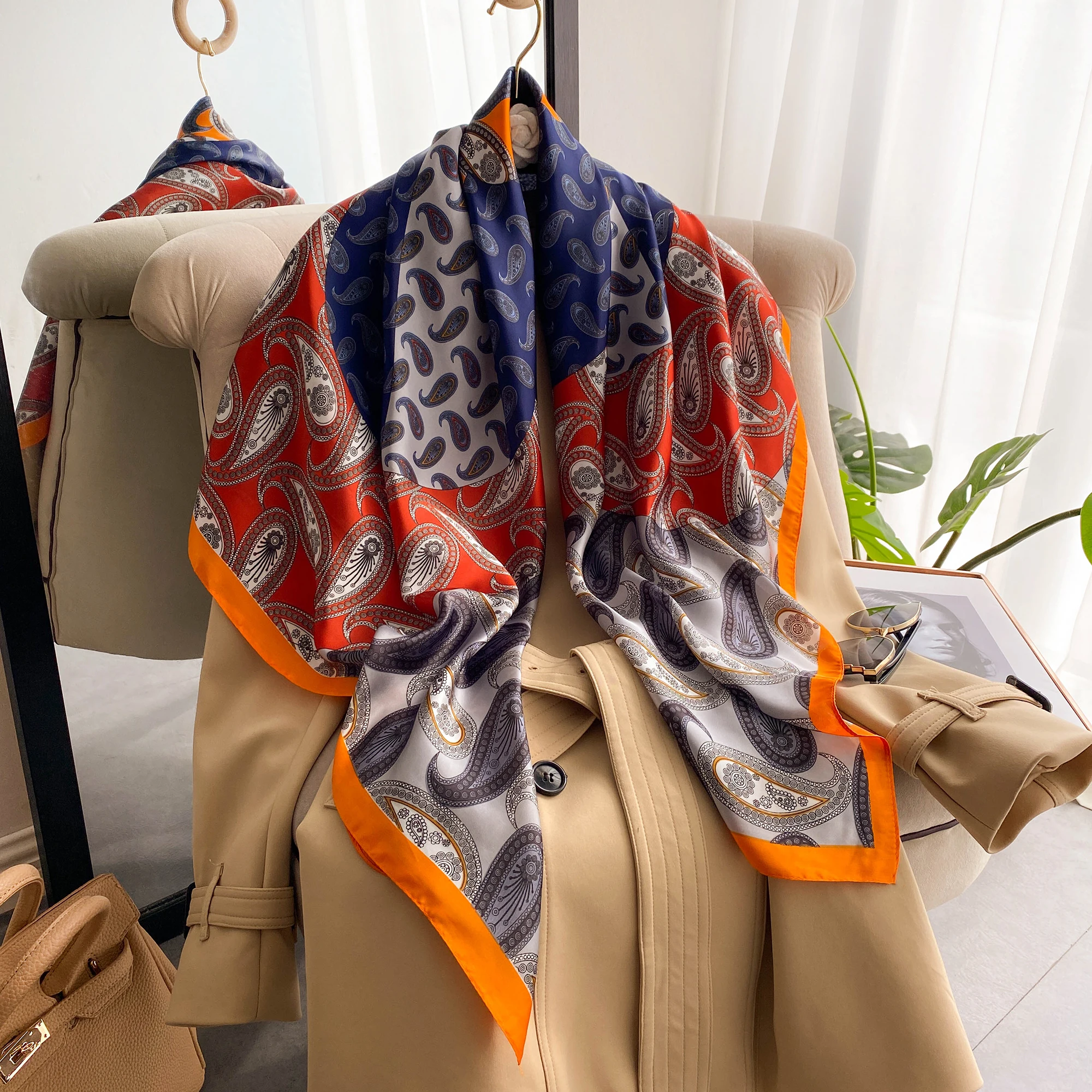 wholesale summer New  square silk scarf versatile printing decoration sunscreen 110cm silk scarf  shawls for women